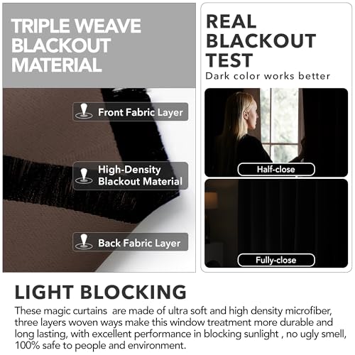 Image of Deconovo Blackout Curtains Thermal Insulated Curtains Grommet Top Shades Curtains for Study 52W x 63L Inch Brown 1 Pair