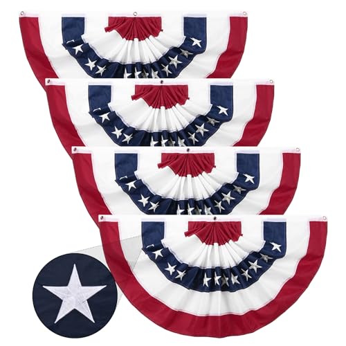 Dancoom 4 Pack American Fan Bunting For Outside 2 X 4 Ft American Pleated Fan Flag,American Flag Bunting Patriotic Decorations Bunting Flags For Outdoor Yard Party,Memorial Day Decorations Flags