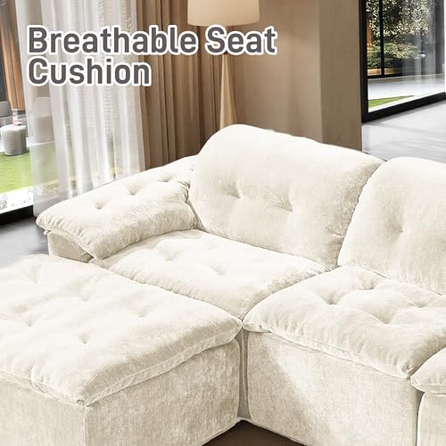 Image of 157 inch Oversized U Shaped Sectional Cloud Couch, Large Modern Cloud Sectional Couch with Ottoman, Chenille 6 Seat Sofa Set, Modular Sectional Sofa for Living Room, No Assembly Required, Beige