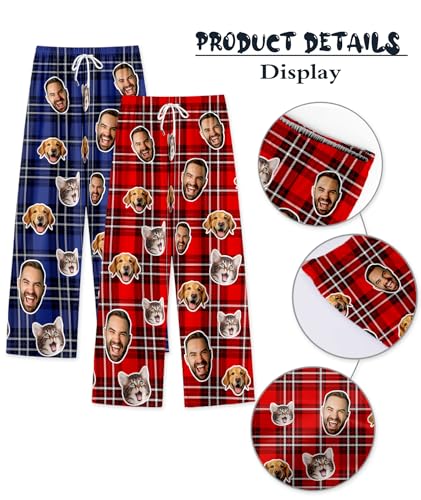 Custom Face Pajama Pants for Men Women, Personalized Plaid Pajama Bottoms, Customized Funny PJ Sleepwear Gifts for Him Her3