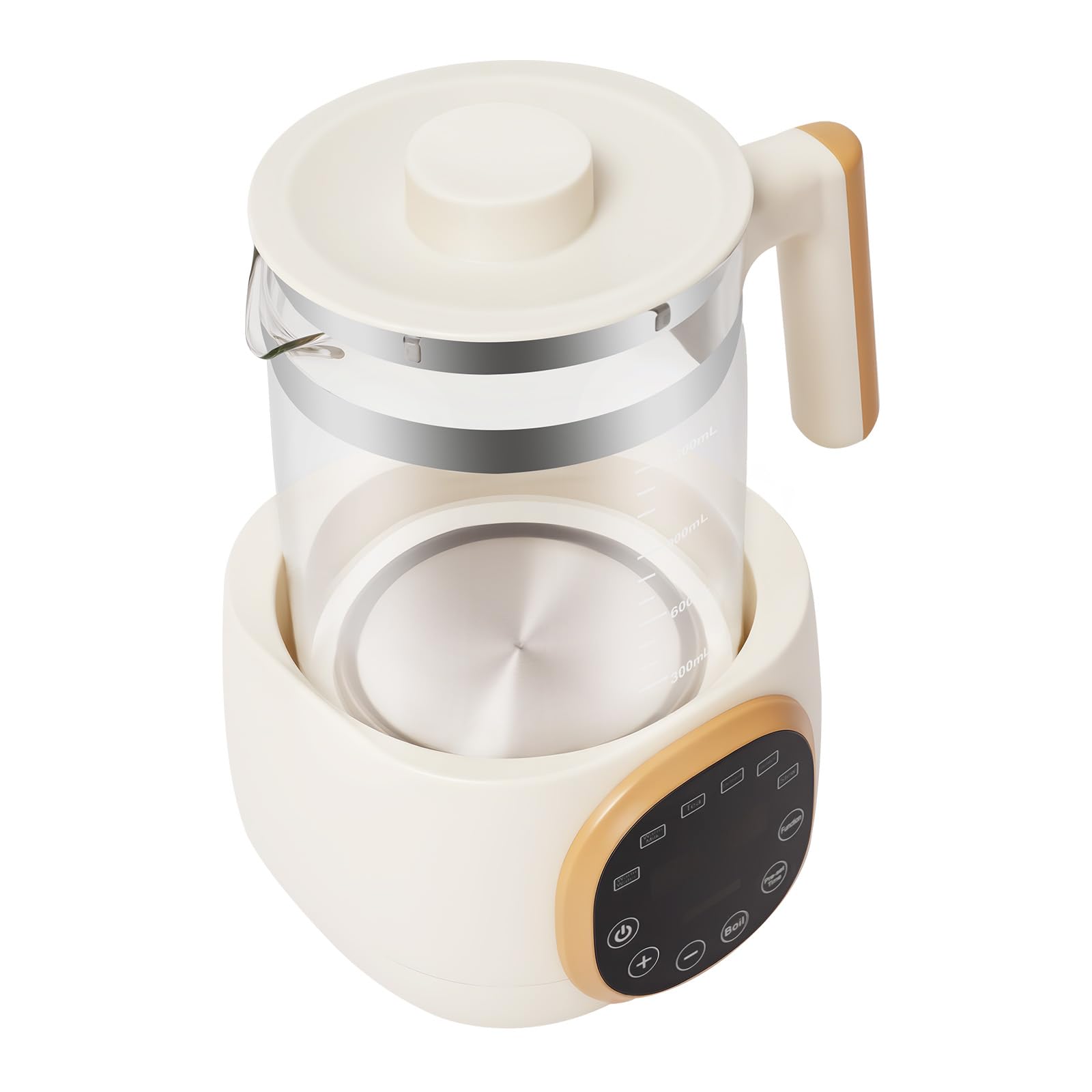 Flaschenwärmer Baby, 1.3L Wasserkocher Glas mit einstellbare Temperatur 37-95℃, 72h Thermostat, Fünfstufige Schnellwärmen, Multierhitzer für Erwärmen Babynahrung Kaffee Tee