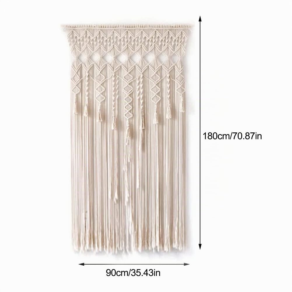Cortinas de macramé grandes para colgar en la pared, 90 cm de ancho x 180 cm de largo, hechas a mano, cortinas bohemias para armario, divisor de habitación, cabecero, telón de fondo de boda,