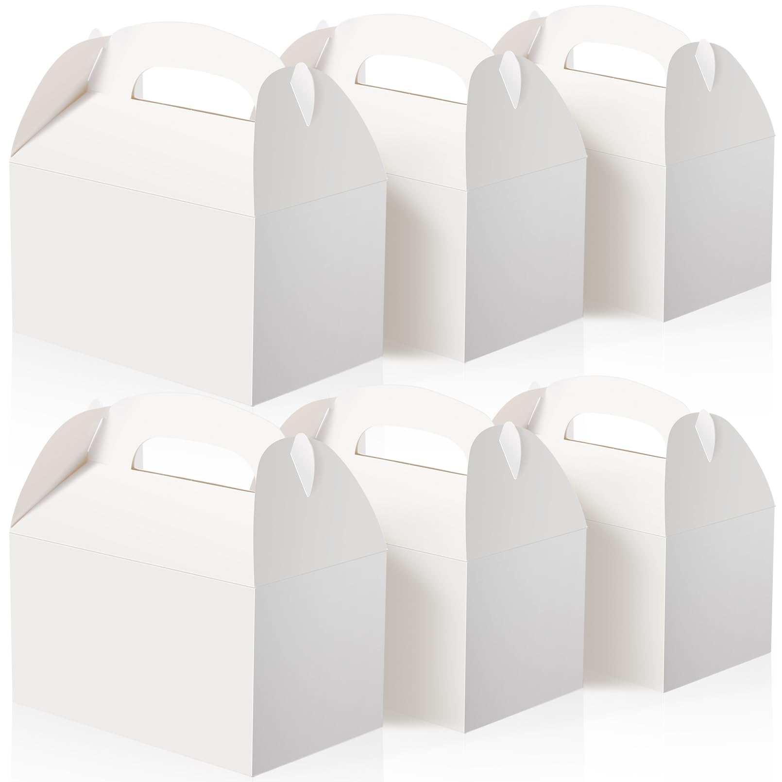 Jeffbaubl 50 Pcs Gable Boxes, White Party Favor Treat Boxes, 6.2 x 3.3 x 3.6 Inch Gable Gift Box with Handles, White Goodie Box for Candy Cookies Gifts Wedding Birthday Party Favor Anniversary