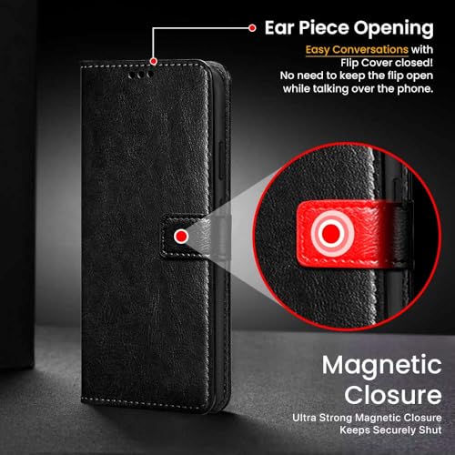 Image of WOW IMAGINE Shock Proof Flip Cover Back Case Cover for 1+ OnePlus Nord CE 6 Lite 5G (Flexible | Leather Finish | Card Pockets Wallet & Stand | Black)