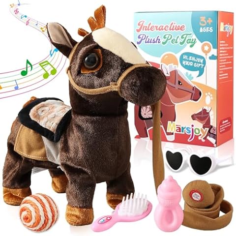 Marsjoy Black Walking Pony Toy Musical Singing Dancing Plush Interactive Pony Walk Along Toy Horse with Leash Pony Robot Stuffed Animal Toy for Boy Girl Ages 3+ H: 11.81" Age 3+ Cover