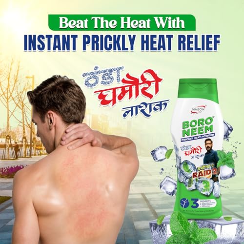 Image of Nimson Boro Neem Cool Talc 100g Pack of 3 | Prickly Heat Relief Powder | Antibacterial & Antifungal Talcum Powder | Soothing Cooling Body Talc for Summer Rash & Sweat Control | Men & Women