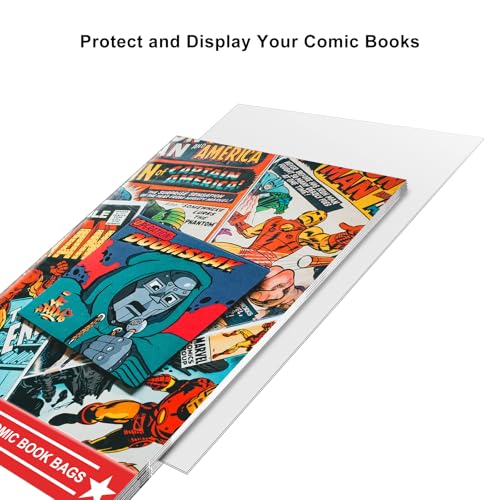 Image of 100ct Silver-Age Comic-Book-Bags and Boards - Reusable Comic Book Boards and Bags for Comic Book Storage, 1 1 /2 inch Flap Comic Bags and Backing Boards, Clear Protector and Protection Board Cardboards