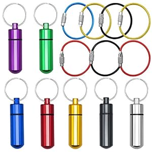 7 Pack Aluminium Pillenhouders met 7 Stuks Draad Sleutelhanger, Draagbare Pillenkoffer Waterdichte Mini Opslag Drug…