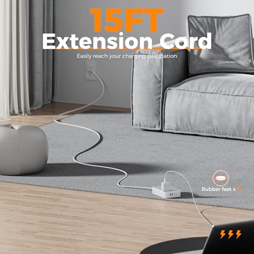 Image of TESSAN Surge Protector Power Strip, 15FT Flat Extension Cord