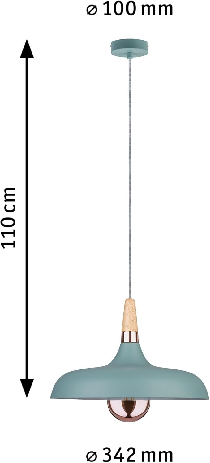 Paulmann Paulmann 79655 Neordic Juna hanglamp 340 mm max. 1x20W hangende lamp voor E27 lampen plafondlamp softgroen/koper/hout 230 V zonder lichtbron photo 3