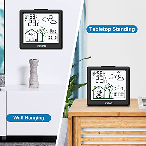 Foto von Wetterstation Funk mit Außensensor, Homradise Funkwetterstation Digital Thermometer Hygrometer Innen und Außen mit Wettervorhersage, Zeitanzeige, Nachtlicht für Zuhause, Büro, Garten