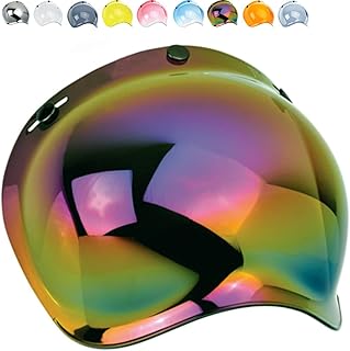 VRacing Visier für Jethelm mit 3 Knöpfen, universell, Visier Bubble mit Blasenfunktion im Retro-Vintage-Stil, mit 3-fach v...