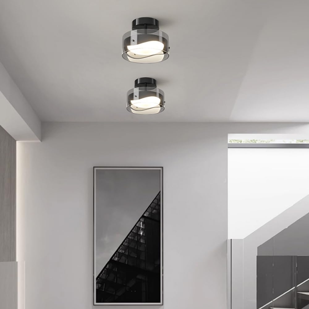 9W Led Półpłaska Oprawa Sufitowa, Czarna Oprawa Do Korytarza, Szklana Sufitowa, Sufitowa Na Werandzie, Wejściowa Do Sypialni, Sufitowa Do Korytarza, 3 Tryby Kolorów, 7,87 Cala