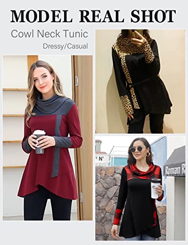 Furnex Tunic Sweater For Women,Long Sleeve Cowl Neck Tunics Plus Size Maternity Tops For Work Winter Fashion Ugly Christmas Pullover Sweatshirts Leopard Cotton Balck Loose Knit Dressy Casual Shirts thumb #4