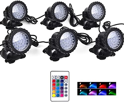 Underwater Pond Lights, Color Changing Submersible LED Fountain Lights, IP68 Waterproof Spotlights Dim Adjustable Yard Landscape Spot Lights for Outdoor Holiday Halloween Garden Lawn, 6 in Set