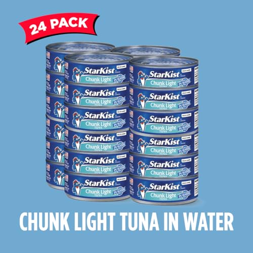 Image of StarKist Chunk Light Tuna in Water, 5 oz (24 Pack) Canned Tuna Fish, Wild Caught, Gluten Free, Ready to Eat, Perfect for Salads, Keto Meals and Snacks, with 20g Protein & 90 Calories Per Serving