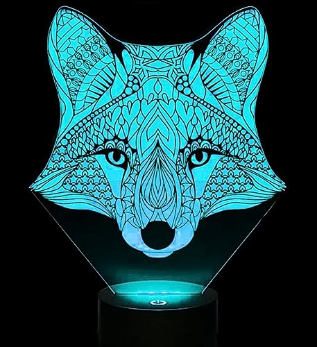 Lámpara de mesa ilusión 3D Fox 16 colores USB miniatura 4