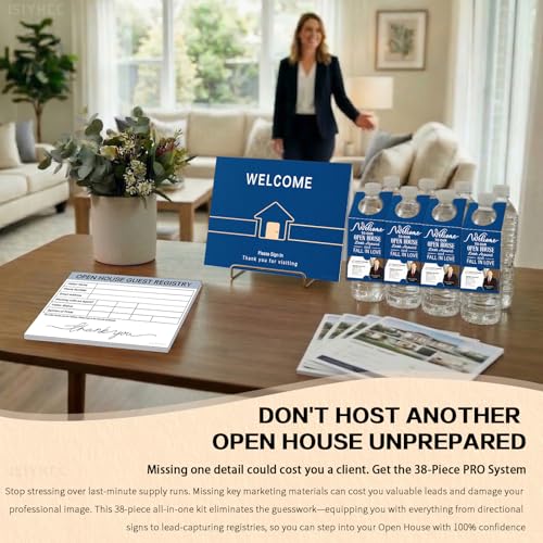 Open House Signs Kit for Real Estate Agents (38 Pcs) - 3 Pack Double-Sided Yard Signs with Stakes, Realtor Guest Register Sign In Book & Complete Open House Supplies - Image 2