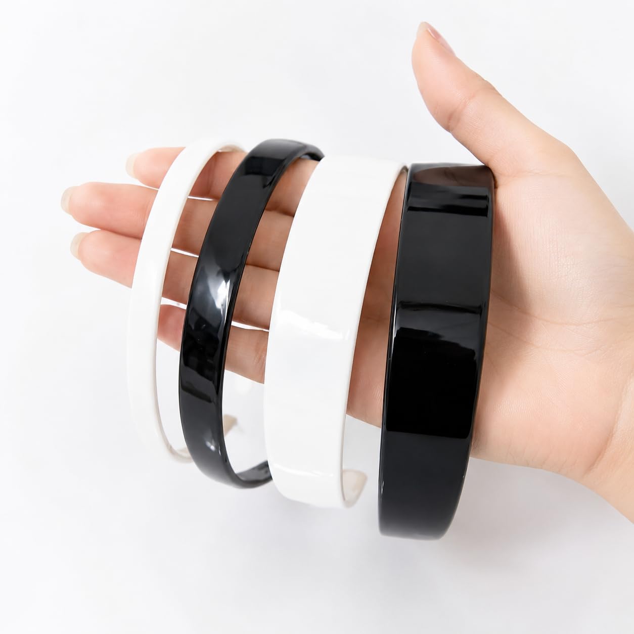 Glossy Hair Band in Black and White, Sleek Plastic Headband for Women, Set of 4-image-46