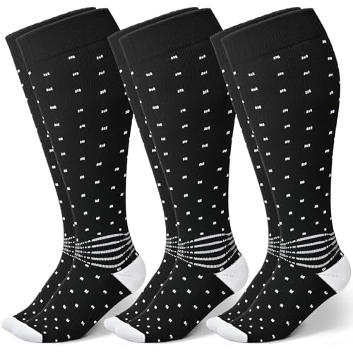 IRAMY Wide Calf Compression Ankle Support Socks 3 Pairs Plus Size Coolmax Wicking Knee High Nurse Running Diabetic Socks