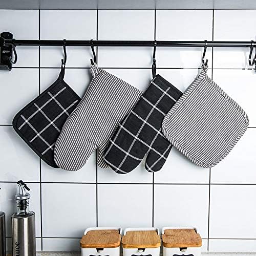 Miniatura 9 de Posavasos 100% algodón para cocina de uso diario, resistente al calor, para cocinar y hornear, juego de 3 rayas grises