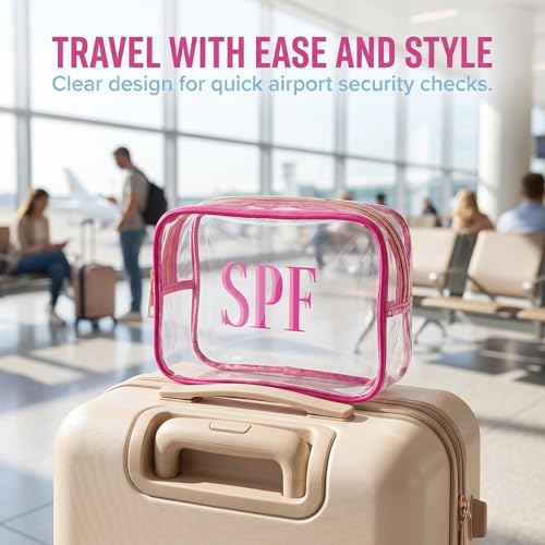 WZMCYGJ Spf Bags for Beach, 9.2" X 6.7" X 3.1" Clear Toiletry Sunscreen Spf Bag For Beach, Waterproof Travel Toiletry Cosmetic Bag Pvc Transparent Zippered Organizer For Vacation Essentials (Magenta)