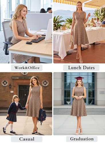 Image of VFSHOW Womens Front Zipper Work Business A-Line Dress Elegant Professional Office Career Church Fit and Flare Skater Dresses