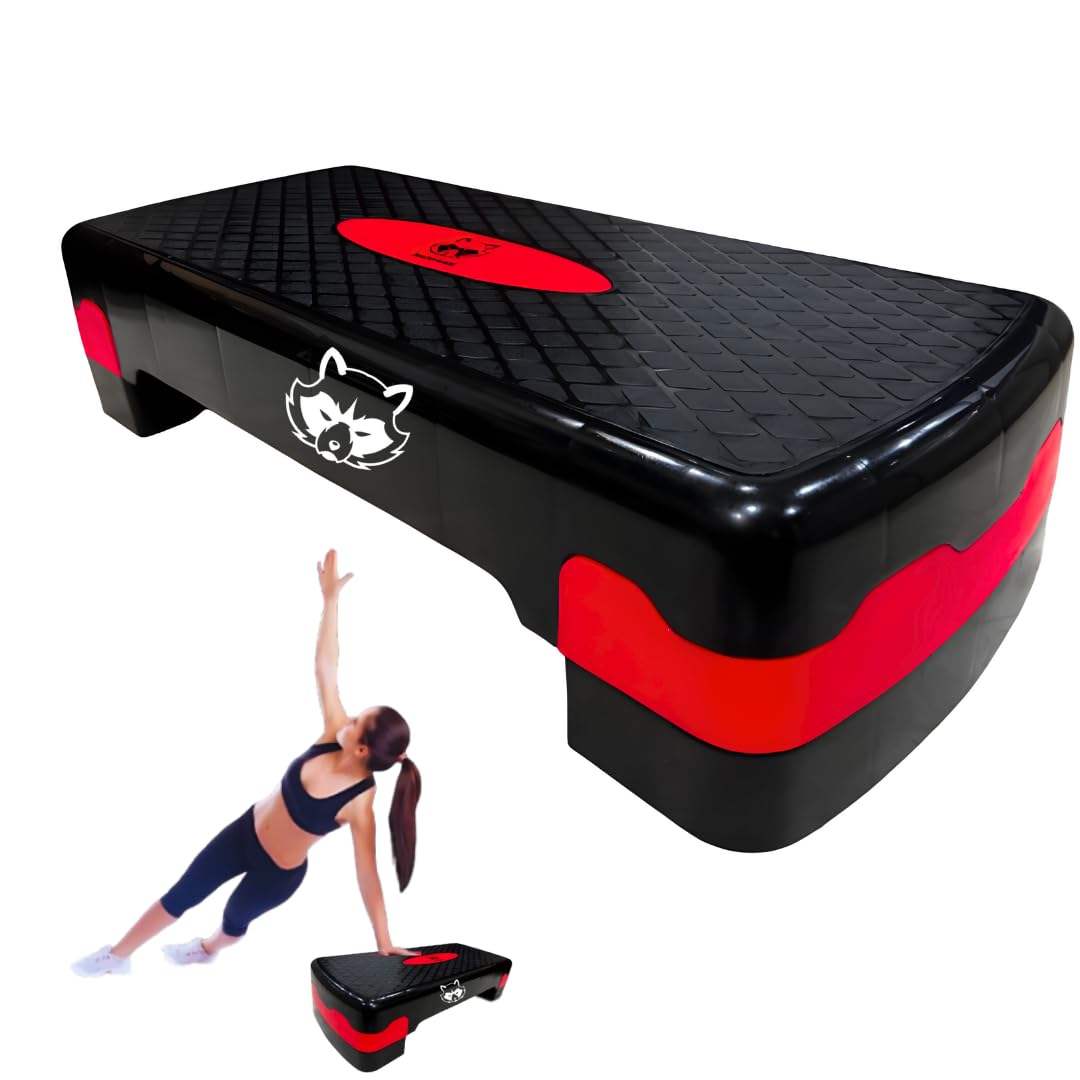 Mapache Adjustable Home Gym Exercise Fitness Stepper for Exercise Aerobics Stepper with 3 Height Adjustments| Max Weight 250kg (Black & Red)