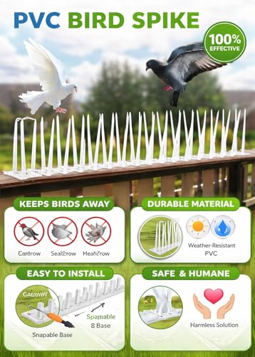 Image of XONOV Bird and Pigeon Spikes, Pigeon Control Spikes Anti Bird Plastic Spikes for AC Balcony Railing Window Home Protection from Pigeon Dog Monkey Crow Kabootar Transparent (Pack of 80 (13 Inch))