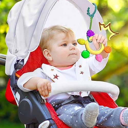 Image of GJZZ Baby Teething Toys Silicone Teethers BPA Free Fruit Shape with Wooden Ring Soothe Babies Gums for 0-3 6-12 Months Infants & New Borns