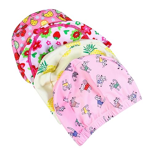 Bonnet de natation étanche et confortable avec imprimés cartoon pour piscine lot de 3