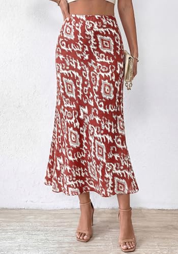 Image of BTFBM Satin Skirts for Women Trendy 2026 Summer Fall | High Waisted A-Line Leopard Print,Floral Print, Business Casual,Cocktail,Wedding Guest,Long Silk Midi Skirt