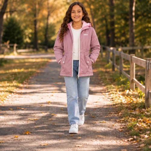 Image of DKNY Girls Midweight Jacket, Anorak Windbreaker, Polar Fleece Lined, Hooded