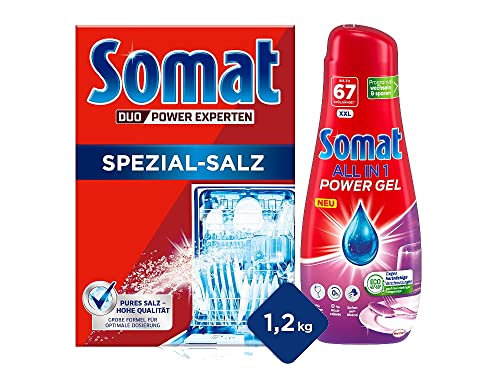 Somat All in 1 Power Gel (67 Spülgänge) für Eco-Programm & bei niedrigen Temperaturen & Somat Spezial Salz 1,2Kg SOMAT