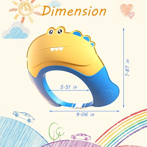 Image of Baby Shower Cap Shield, Shower Cap for Kids, Visor Hat for Eye and Ear Protection for 0-9 Years Old Children,Cute Crocodile Shape Makes The Baby Bath More Fun (Yellow)