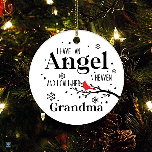 Adorno de pájaros rojos, baya, pino, rama, piña, adorno de Navidad, recuerdo tengo un ángel en el cielo llamo a su abuela, adorno de Navidad personalizado adornos navideños