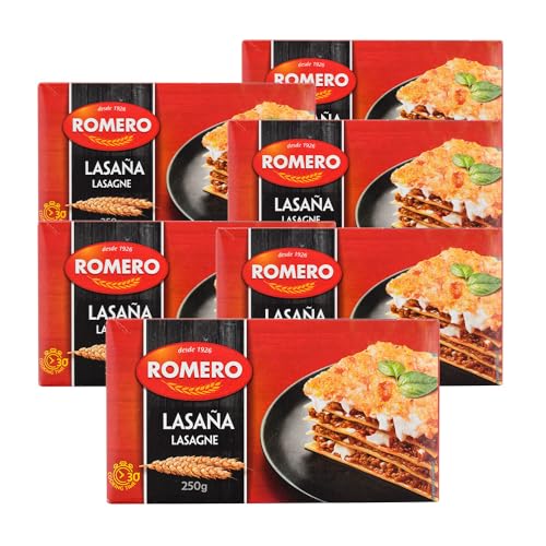 Pack 6× Placas de Lasaña Romero 250 gramos | Pasta para Lasaña Tradicional | Láminas de Pasta de Trigo | Ideal para Recetas Caseras