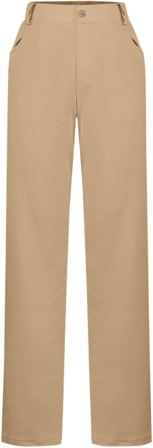 Womens Stretchy Dress Pants 2 Pockets High Waist Pull On Office Slacks Casual Business Work Pants Long Trousers