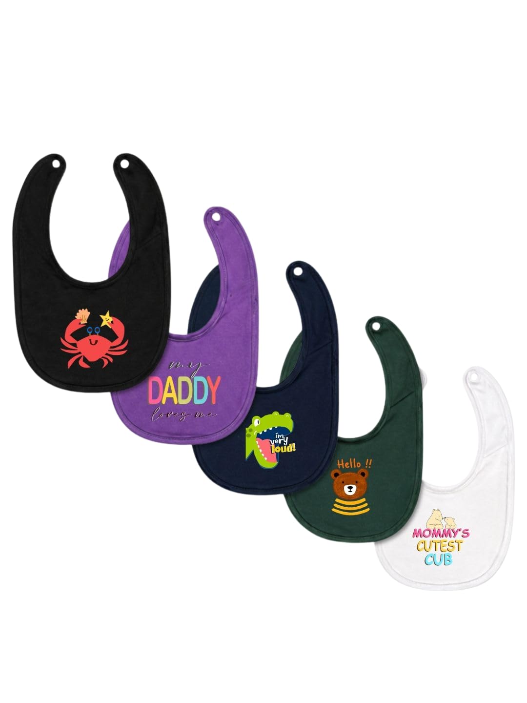 RIGO Jr Premium Cotton Printed Feeding Baby Bibs Combo(Pack of 5)| Soft Absorbent Baby Feeding Bibs | Washable & Reusable With Snap Button for Newborn Baby Boys & Girls (0-24 Months)-image-35
