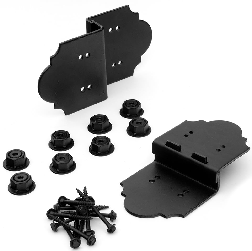 OZCO Laredo Sunset 6" Post to Beam Connector Heavy Duty Black Powder-Coated Steel Bracket for Wood Posts, Outdoor Beam Braces, Corner Brackets, Angle Brackets for Wood and Aluminum, 2-Pack, 56635