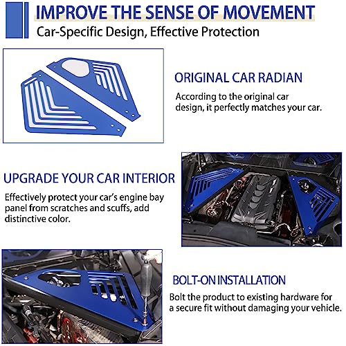 Image of Daeiclru Engine Bay Panel Cover Compatible with Chevrolet Corvette C8 2020-2023, Aluminium Engine Protector Splash Shield, Left Right Engine Case Guards (Blue)