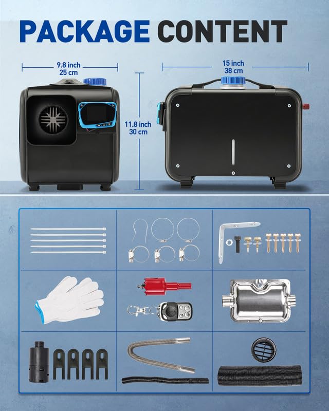 Calefactor de estacionamiento de aire todo en uno de 5-8 kW y 12 V, calentamiento rápido con silenciador, interruptor LCD y control remoto para camiones, barcos, remolques, autocaravanas, turismos y