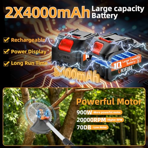 Image of 3-in-1 Electric Weed Wacker Cordless with Wheel, 20000RPM Brush Cutter /String Trimmer /Grass Trimmer /Edger Tool, 2 x 4000mAh Batteries, 90 Adjustable Handle, Powerful Lightweight Garden Tool (Orange)