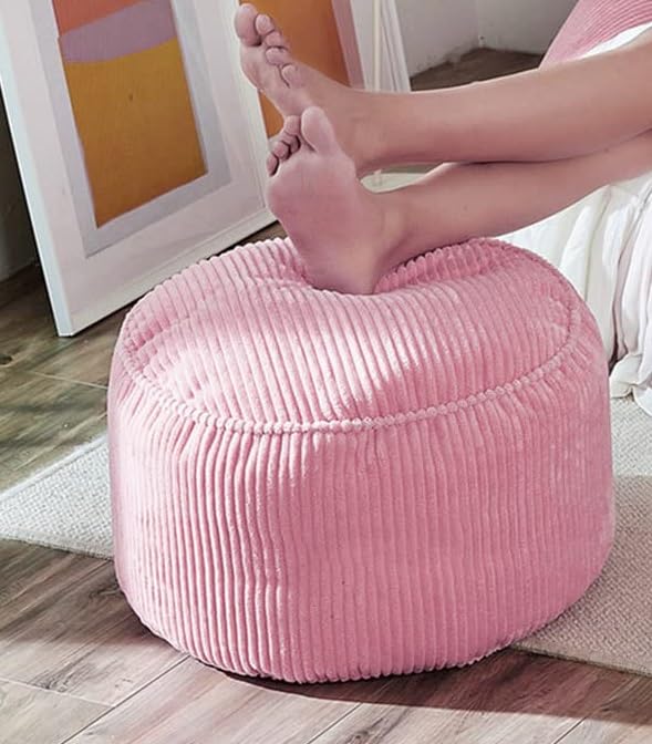 LEXAVI Brand - 6XL Jumbo Size| Cotton Corduroy Blend Beanbag Footrest Only prefilled with Beans| Ready to Use| in Summer Season Coolest Fabric| Very Soft handfeel Texture Like Feather (Pink)-image-24