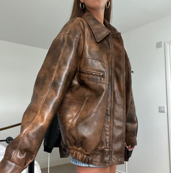 Women’s Vintage 90S Genuine Leather Oversize Retro style Bomber Jacket4