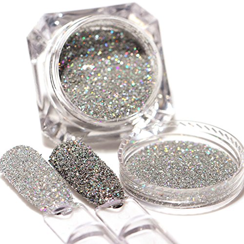 Blue Vessel 1 box Holografische Laser Nailart Pailletten Glitter Pulver Tipps Silber (0.2mm)
