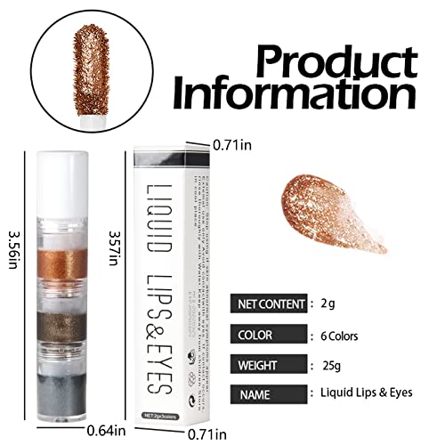 Dageda Glitter Eyeshadow Set, 6 Colors Liquid Smooth Eyeshadow Metallic, 3 In 1 Waterproof Long-Lasting Eye Shadow Shimmer Sparkle, Glossy Quick-Drying Liquid Glitter Lips And Eye Makeup #TOP5