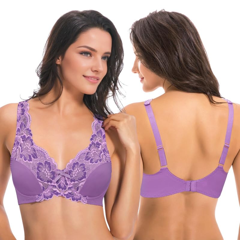 Image of Curve Muse Minimizer Unlined Underwire Bra with Lace Embroidery-2 Pack