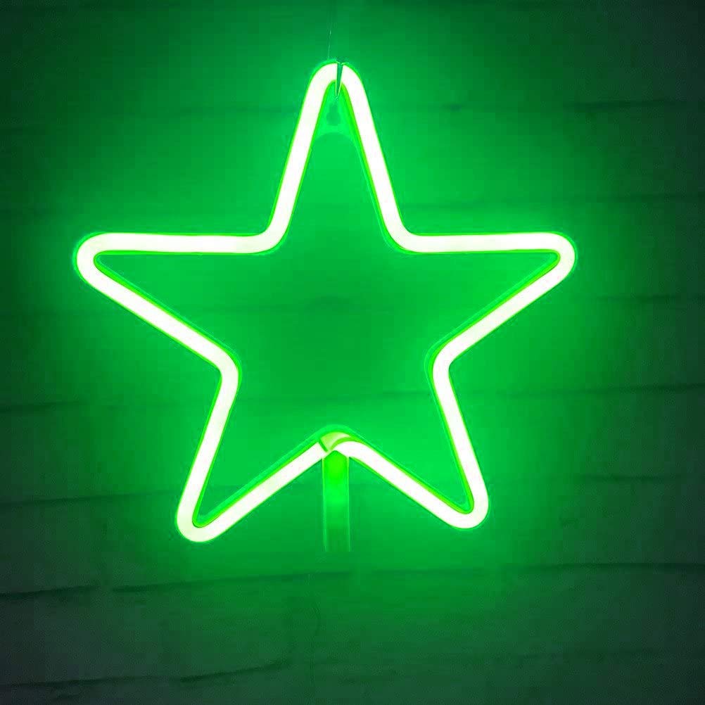 HULX Neon Night Light, LED Neon Signs Night Light Star Neon Lights Neon Lights for Kids Bedroom Battery USB Operated (Green)