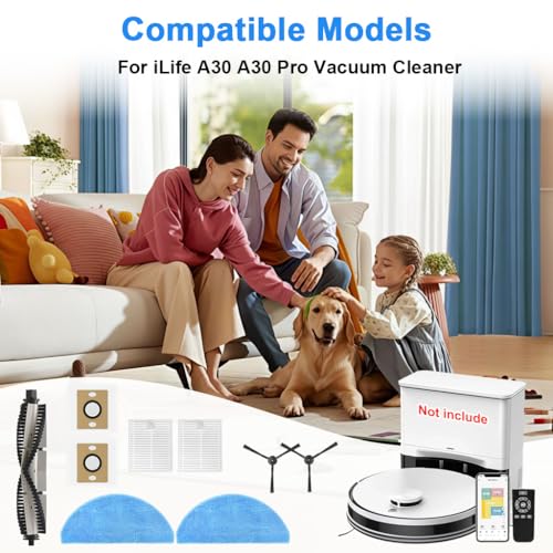 Image of HASTHIP 9Pcs Replenishment Kit, Replacement Accessories for ILIFE A30 Pro / A30 Vacuum Cleaner, Replacement Parts with 2 Filters, 2 Side Brushes, 2 Mop Cloth, 1 Main Brush, 2 Dust Bag